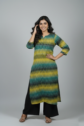 Avika Green Ikkat Cotton Straight Kurta