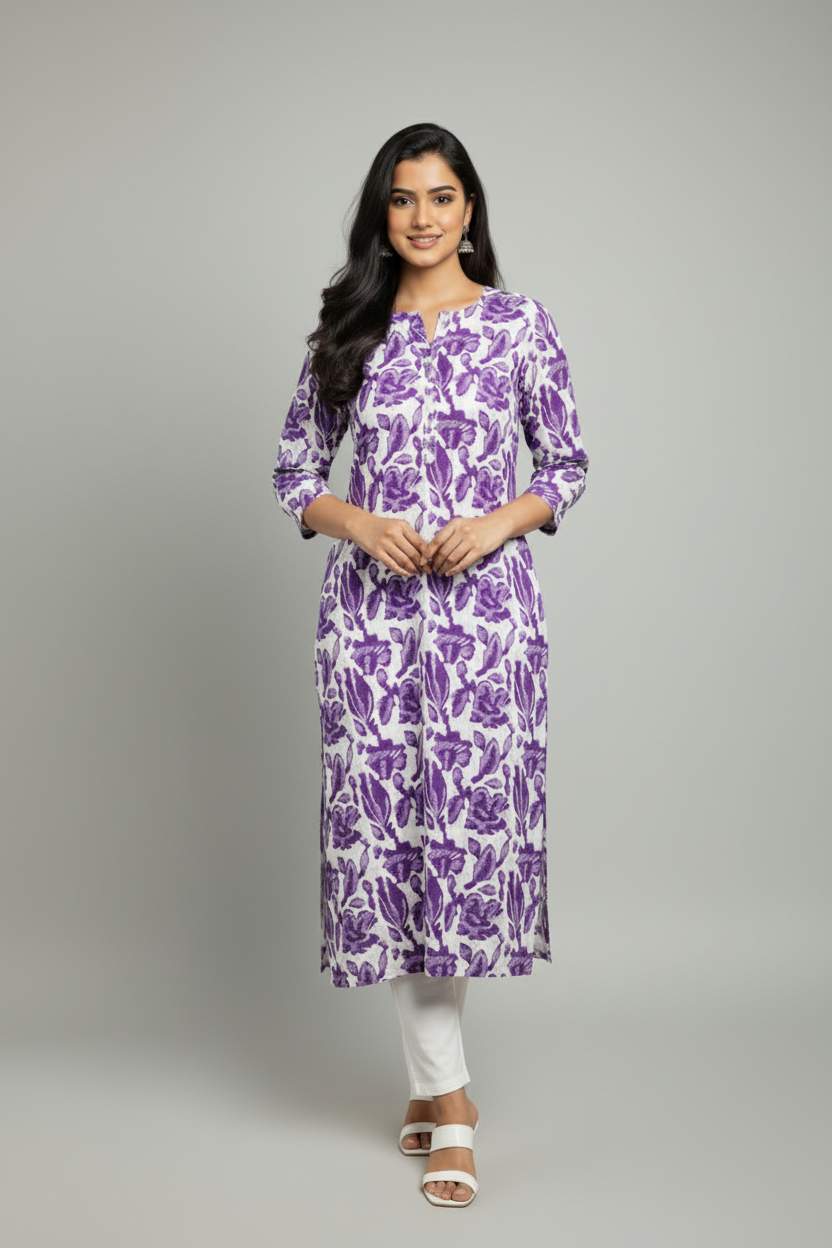 Trisha Purple Cotton Straight Kurta