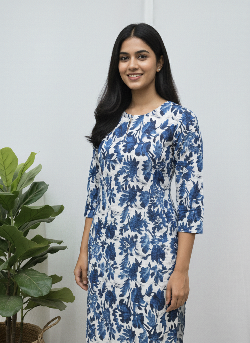 Trisha Blue Cotton Straight Kurta