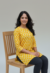 Uma Yellow Cotton Short Top Kurti