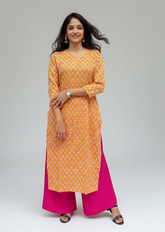 Gayatri Yellow Cotton Straight Kurta