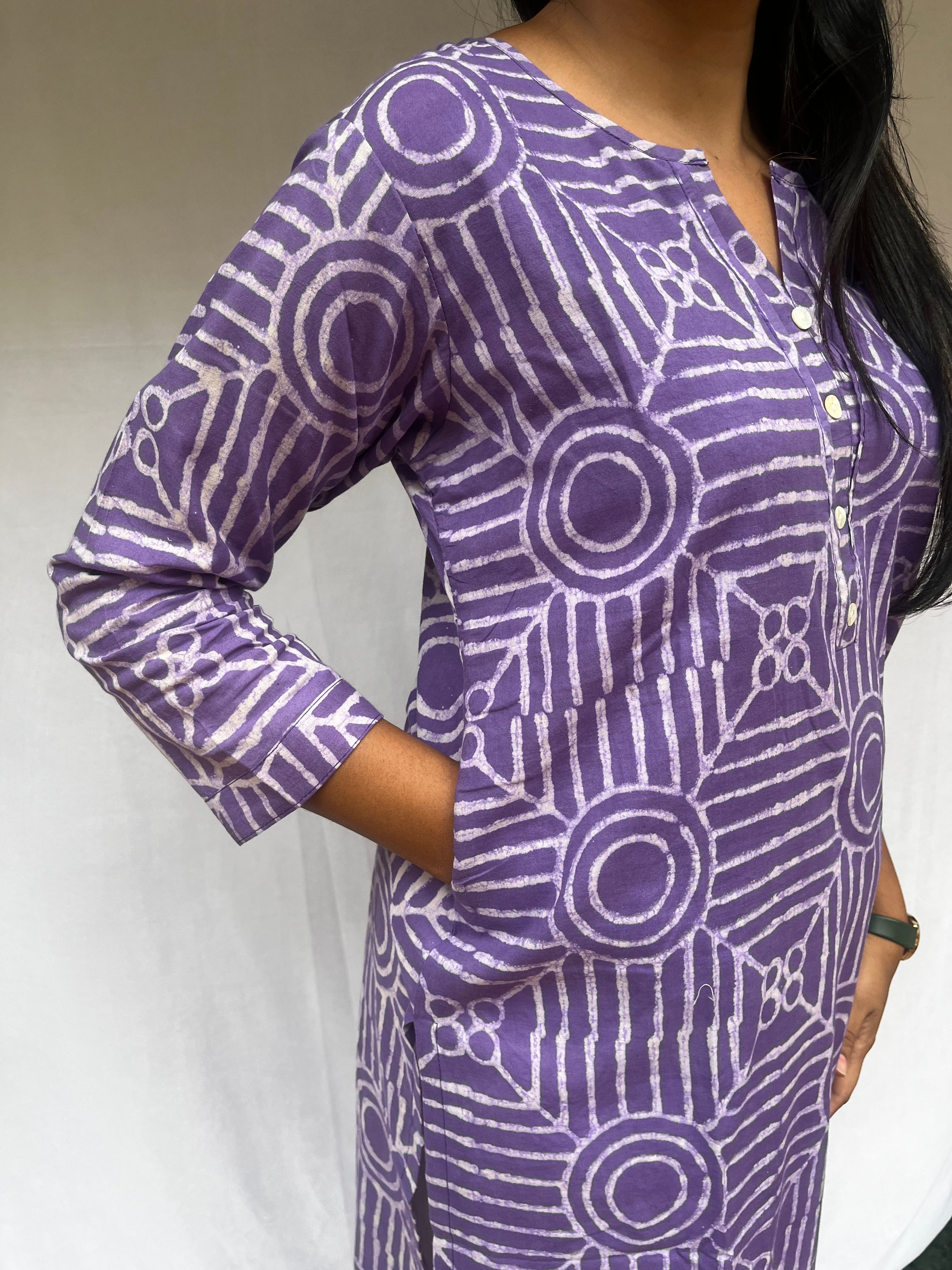 Jyothi Purple Cotton Straight Kurta