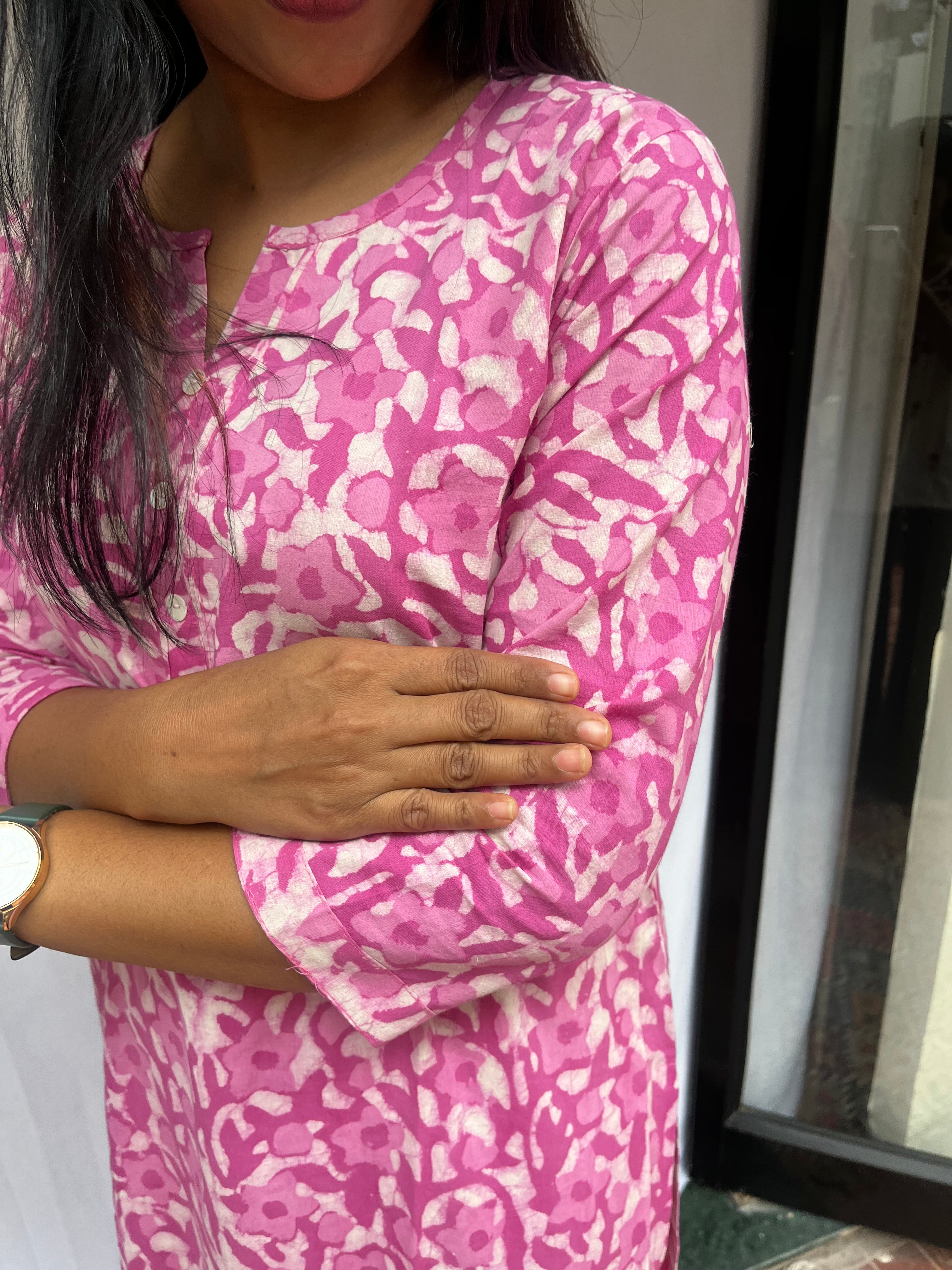 Jyothi Pink Cotton Straight Kurta