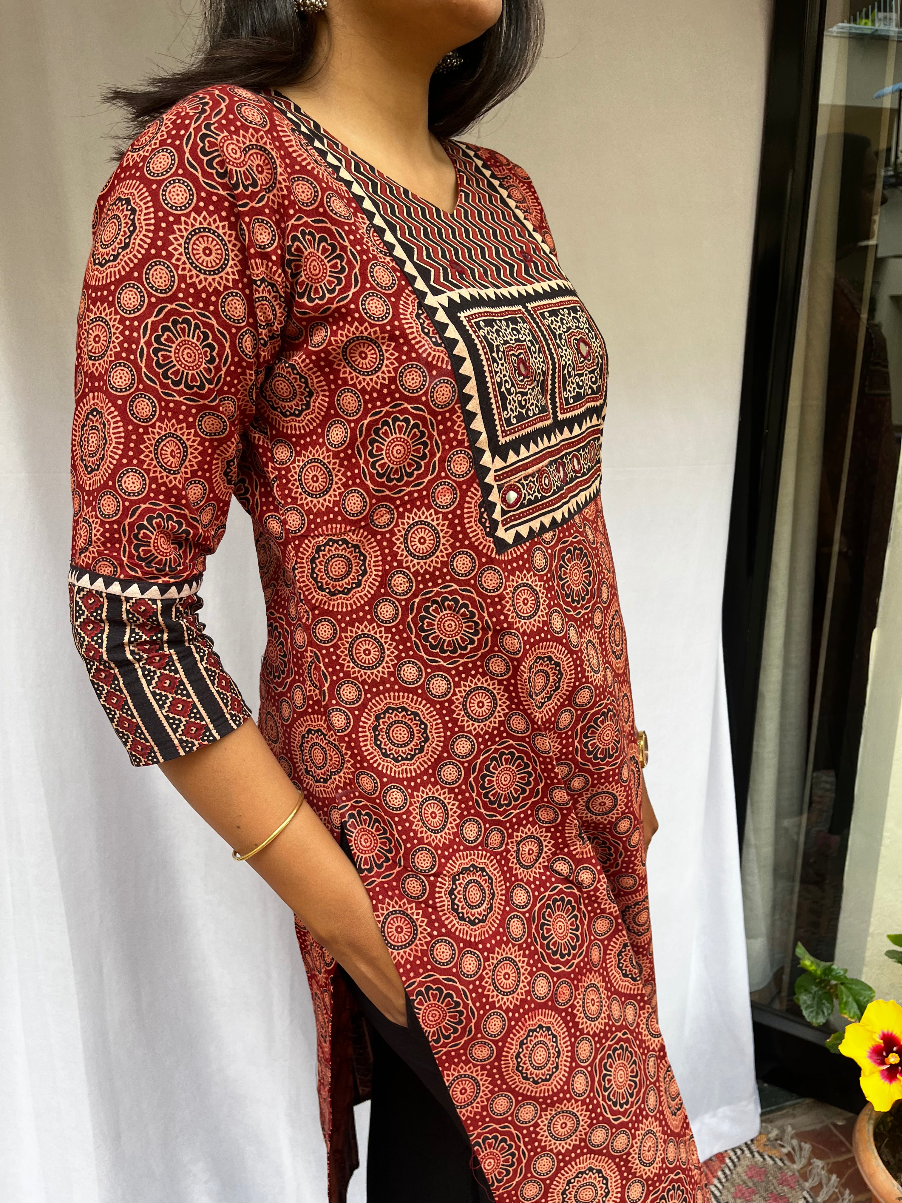 Rithika Maroon Ajrakh Cotton Straight Kurta