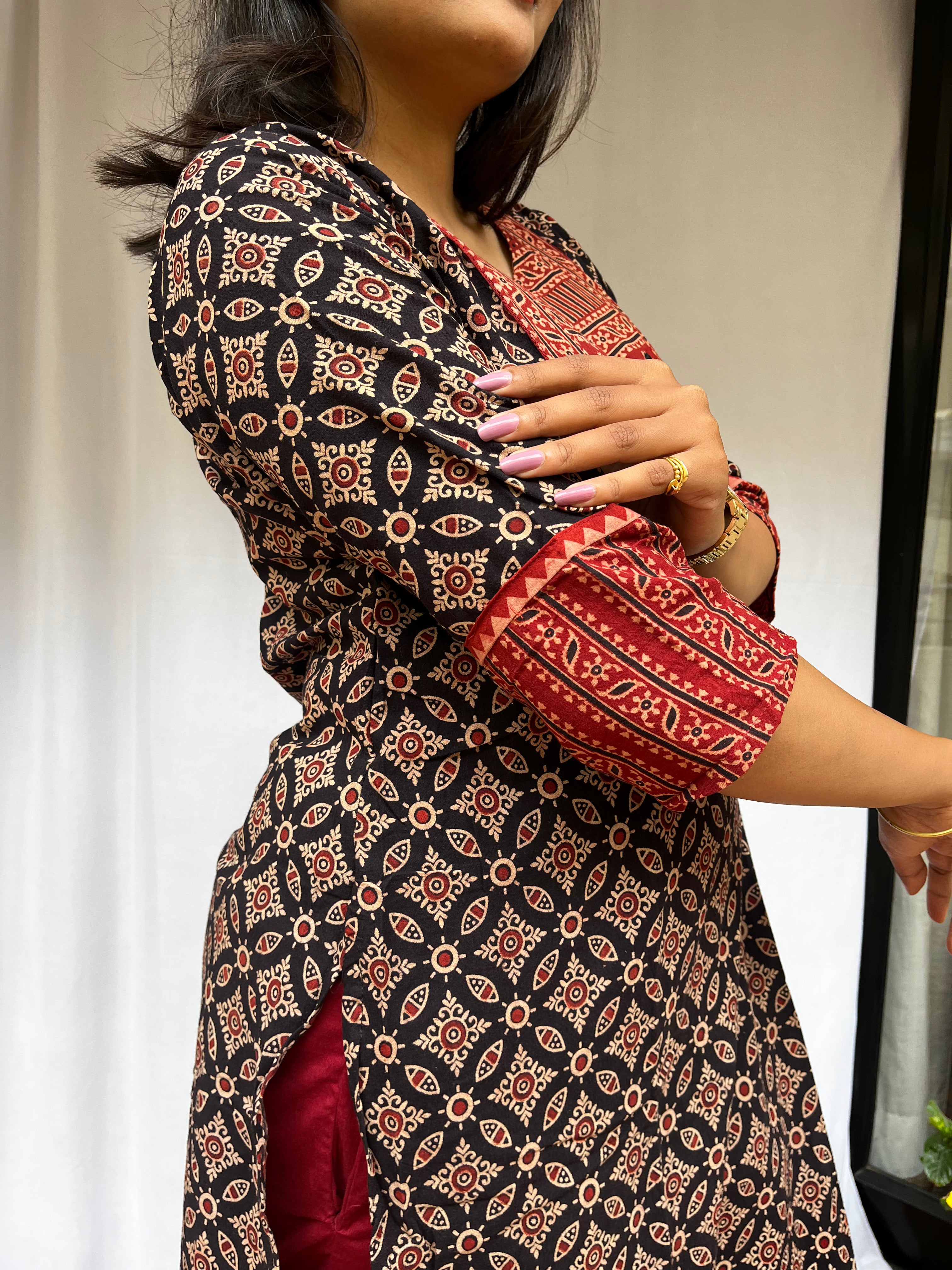 Rithika Black Ajrakh Cotton Straight Kurta