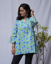 Archi Bagru Cotton Blue A-line Short Top