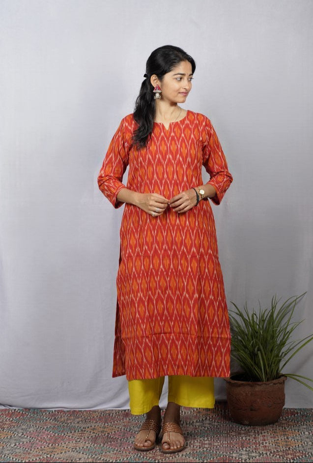 Saisha Orange Ikkat Cotton Straight Kurta