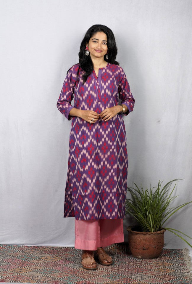 Juhi Purple Ikkat Cotton Straight Kurta