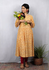 Ruhi Yellow Cotton Kali Kurta