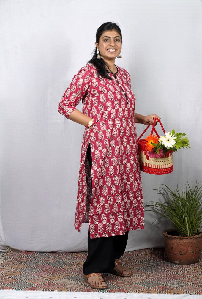 Anika Cotton Red Straight Kurta
