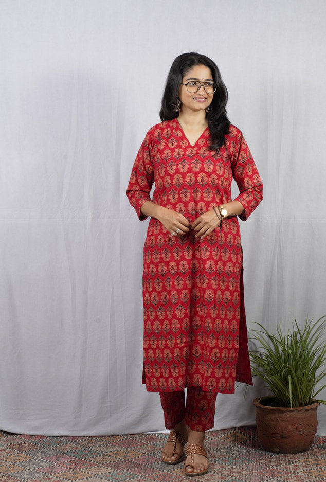 Krina Red Cotton Coord Set