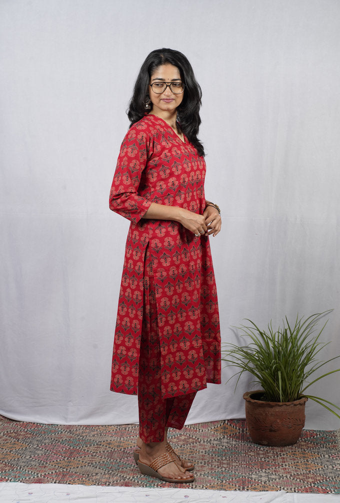 Krina Red Cotton Coord Set