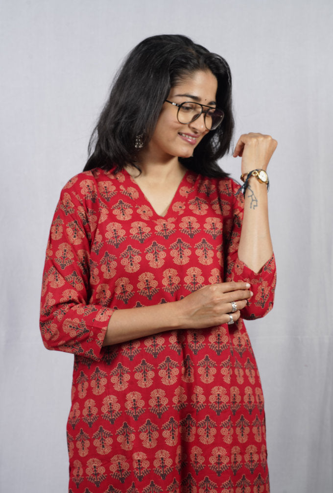 Krina Red Cotton Coord Set