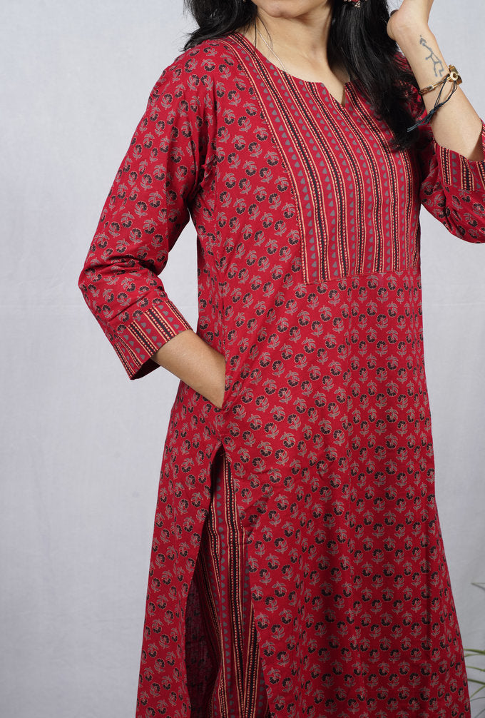 Geet Red Cotton Coord Set