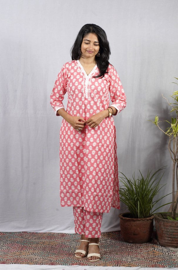 Padma Peach Cotton Coord Set