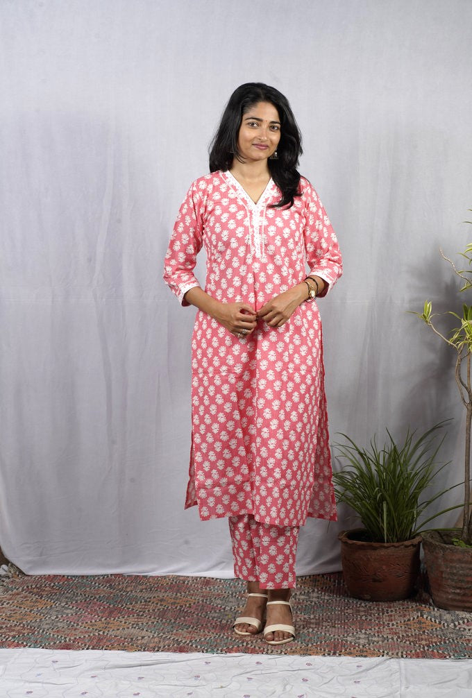 Padma Peach Cotton Coord Set