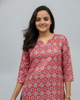 Devki Red Cotton Short Top Kurti