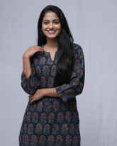 Lakshmi Ajrakh Cotton Blue Straight Short Top Kurti