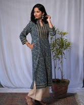 Eshana Ajrakh Cotton Blue Straight Kurta