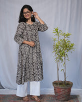 Maya Bagru Cotton Grey Aline Kurta