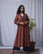 Devki Ajrakh Cotton Maroon Aline Kurta