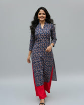 Rutvi Blue Cotton Straight Kurta