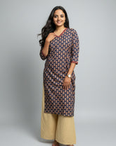 Ganga Blue Cotton Straight Kurta