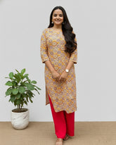 Ganga Yellow Cotton Straight Kurta