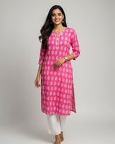 Radha Pink Cotton Straight Kurta