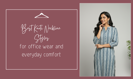 Women wearing kurtis with comfortable neckline styles suitable for office wear and everyday use, featuring clean cuts and practical designs
