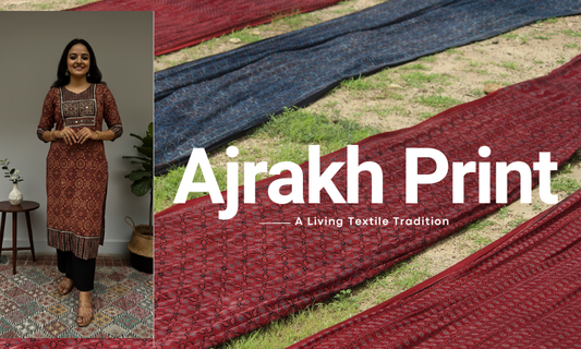 Traditional Ajrakh print on handcrafted cotton fabric showcasing Indian handblock printing, artisan craftsmanship, and a living textile tradition