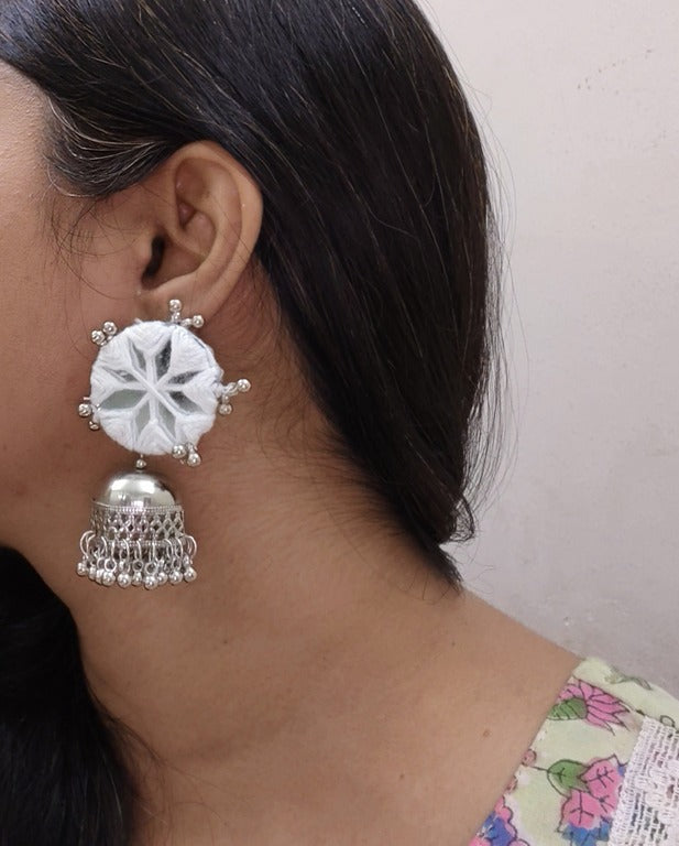 white mirror work earrings     