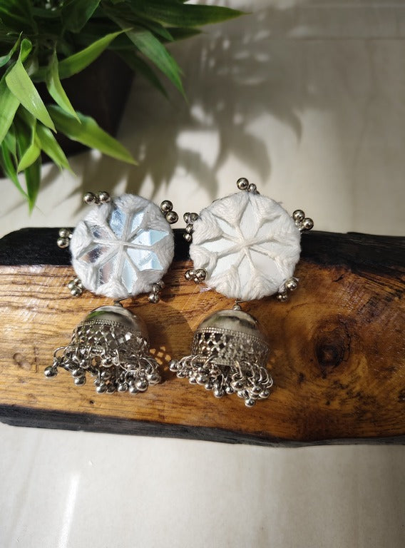white mirror work earrings     