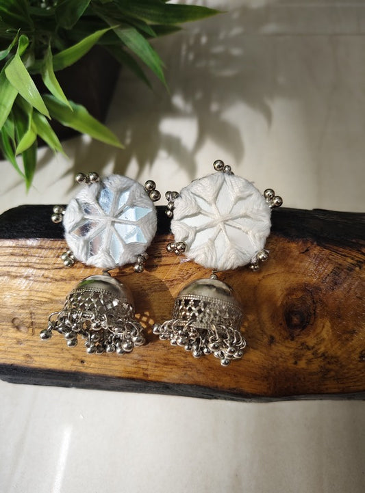 white mirror work earrings     