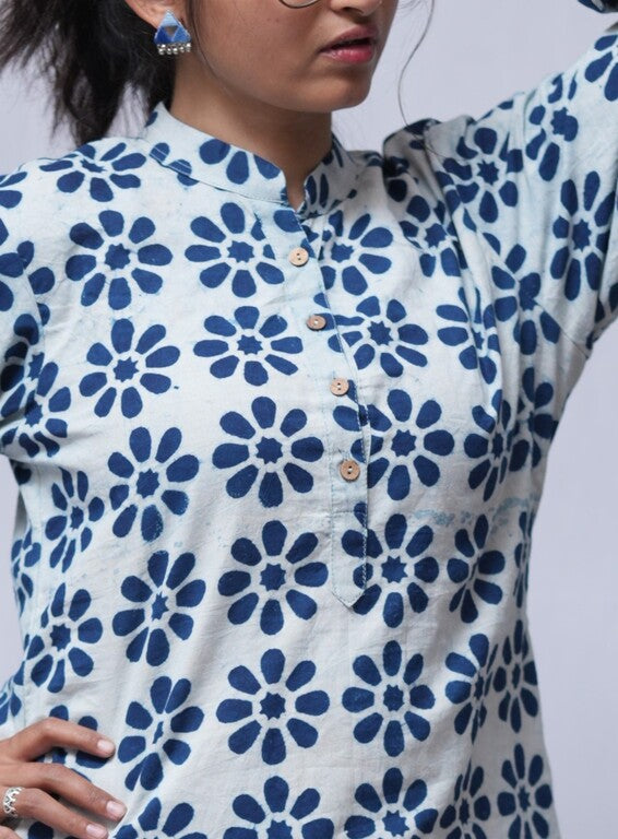 Aditi Dabu Indigo Cotton Short Top Kurti