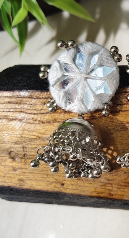 white mirror work earrings     