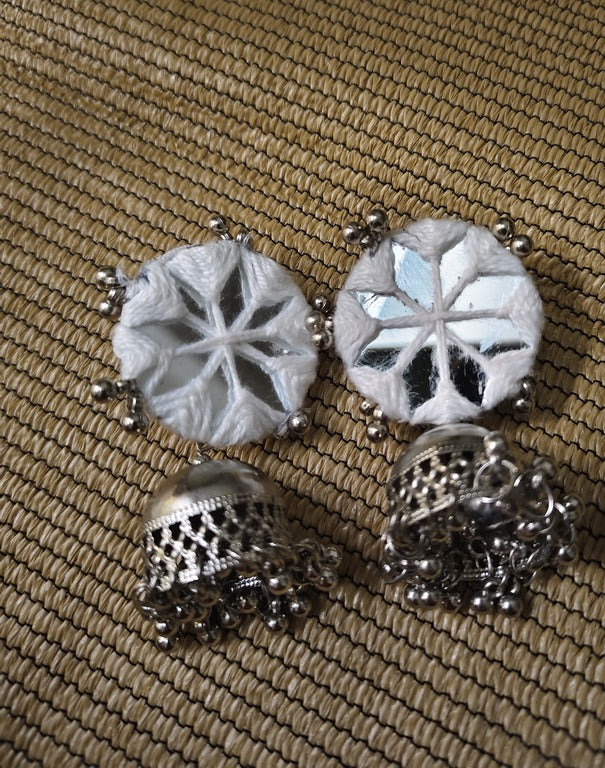 white mirror work earrings     