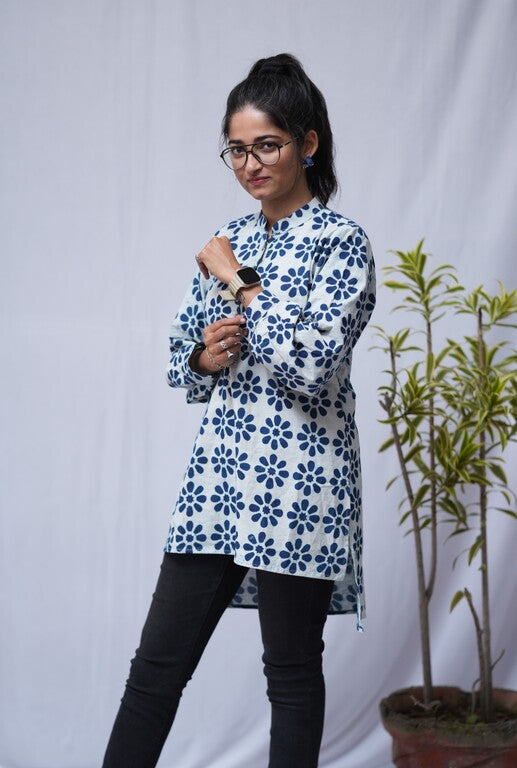 Aditi Dabu Indigo Cotton Short Top Kurti