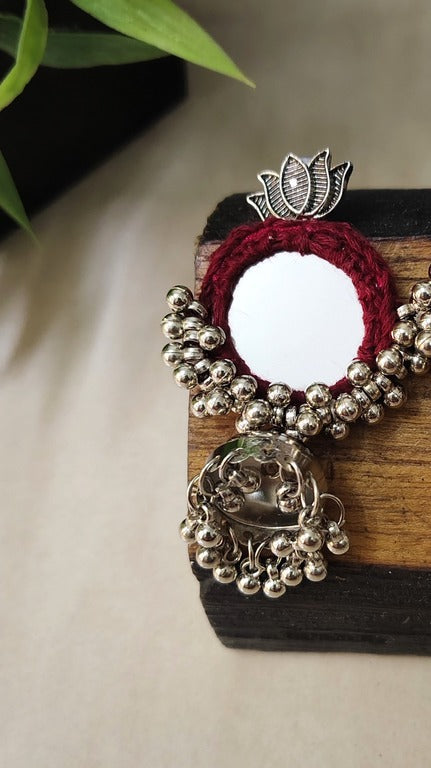 maroon mirror work earrings     