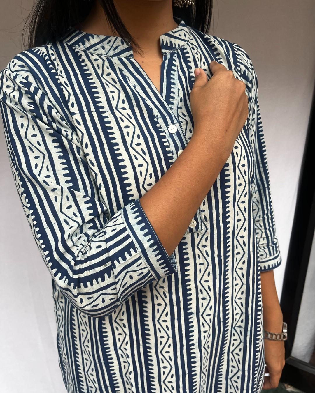 blue cotton straight kurta     