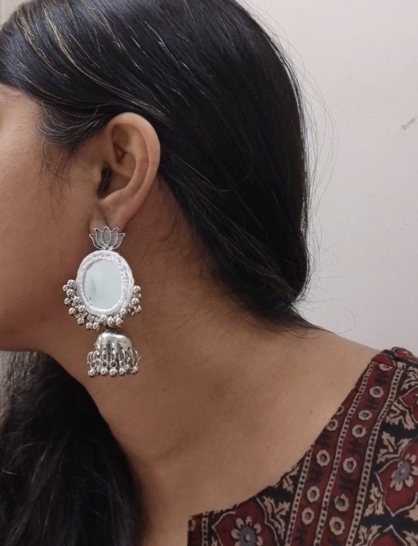 white mirror work earrings     