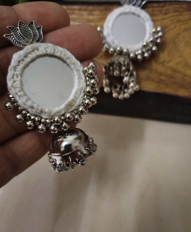 white mirror work earrings     