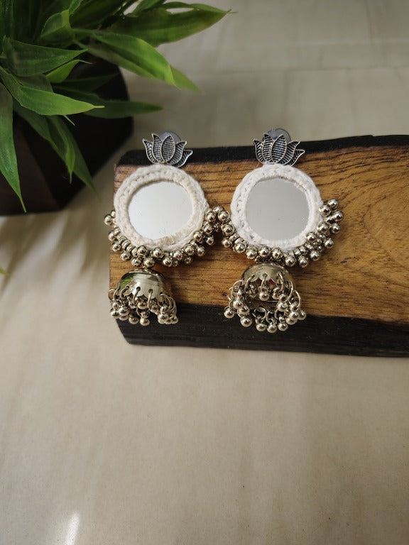 white mirror work earrings     