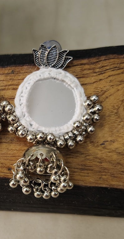 white mirror work earrings     