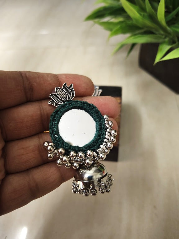 green mirror work earrings     