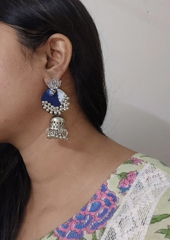 indigo fabric earrings      