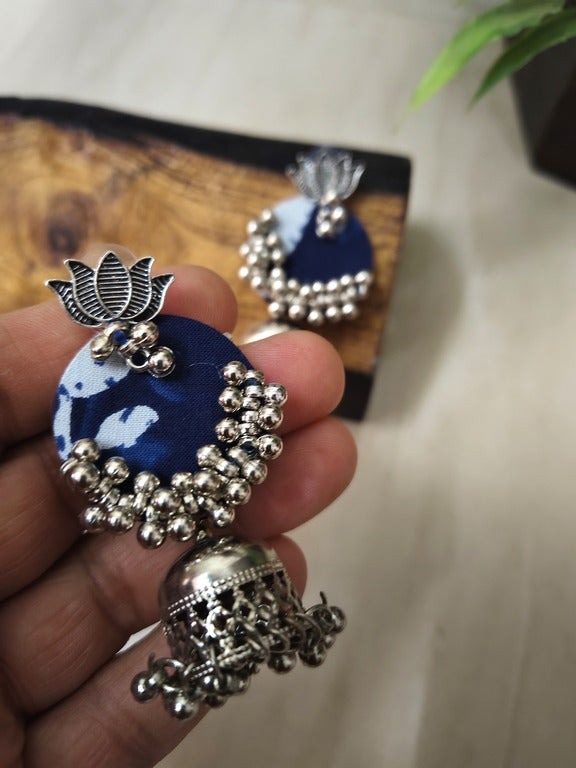 indigo fabric earrings      