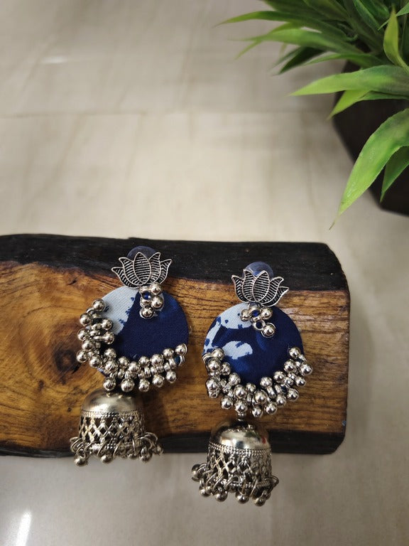 indigo fabric earrings      