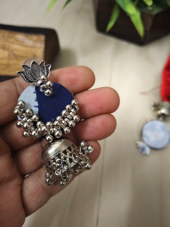 indigo fabric earrings      