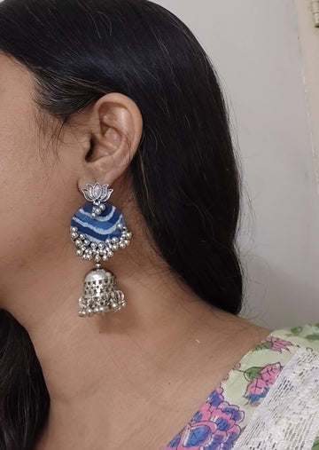 indigo fabric earrings      